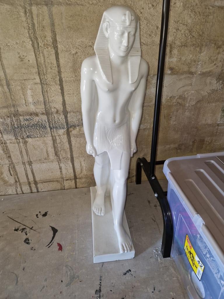 Grote Egyptische Farao Beeld - Wit Keramiek, Ophalen, Geglazuurd, Beeld, Klassiek