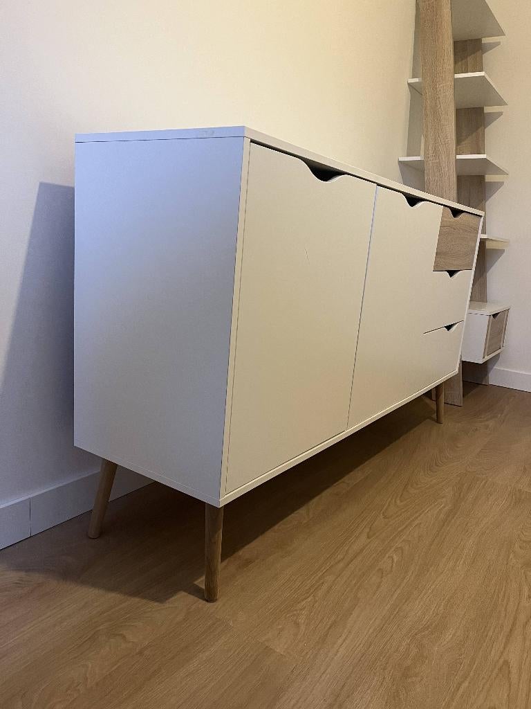 Leen Bakker 5-vaks dressoir, wit/eikenkleur, Huis en Inrichting, Kasten | Dressoirs, Ophalen, Eikenhout, Zo goed als nieuw, 25 tot 50 cm