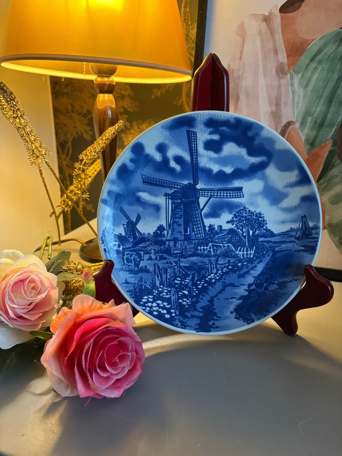 Delfts Blauw Sierbord met Hollandse Molen en Landschap, Ophalen of Verzenden