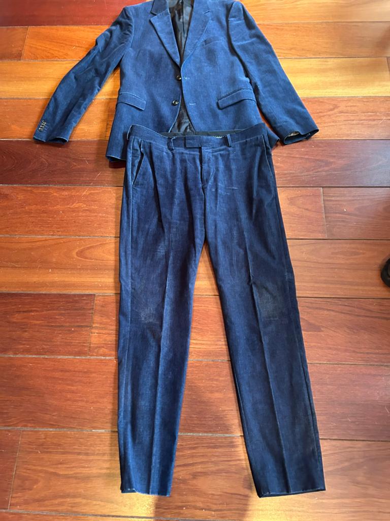 Stijlvol spijkerpak (colbert en pantalon) - Maat M, Kleding | Heren, Ophalen of Verzenden, Gedragen, Maat 48/50 (M), Blauw