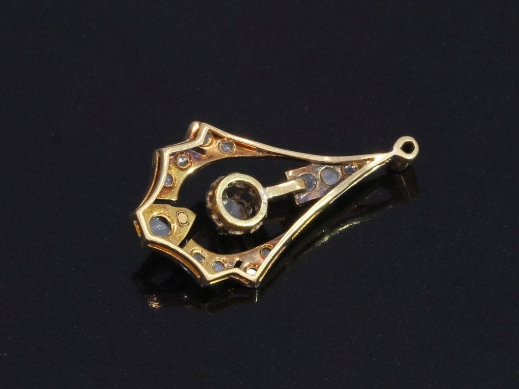 Art Deco diamanten 14k gouden antiek ketting hanger, Ophalen of Verzenden, Goud, Hanger, Met edelsteen