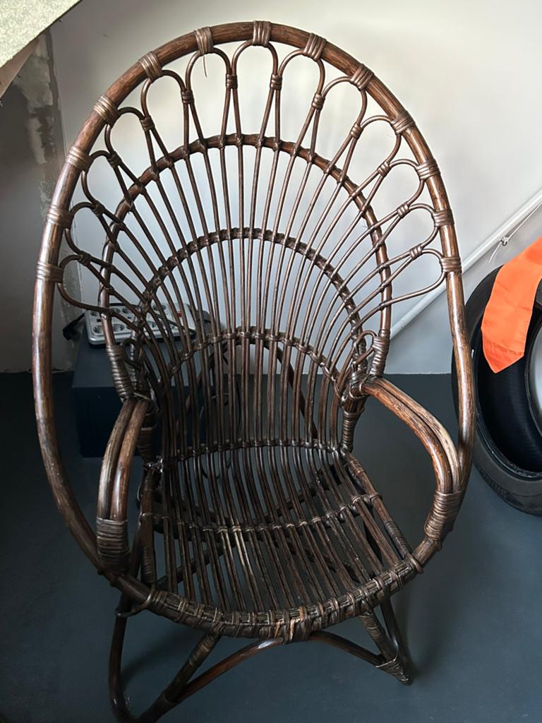Vintage rieten pauwenstoel - donkerbruin, Ophalen of Verzenden, Zo goed als nieuw
