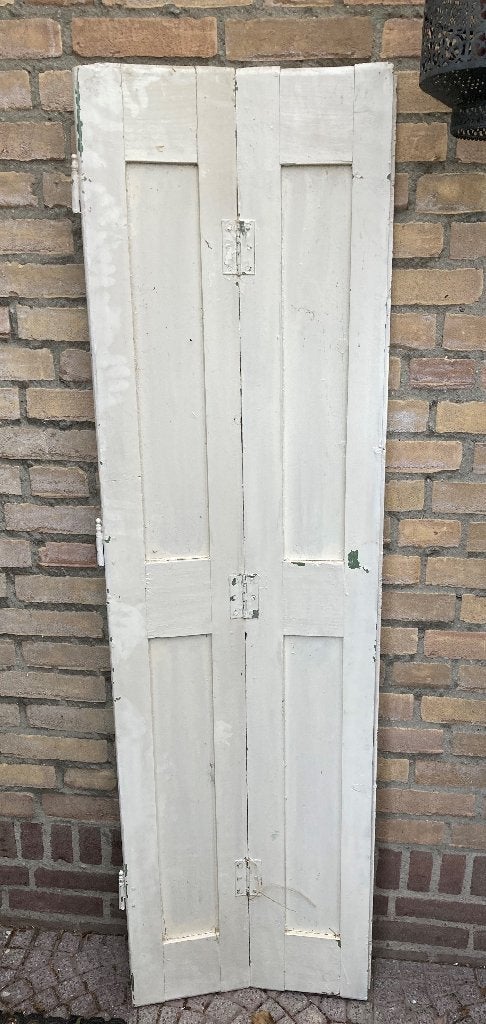 Brocante oud wit hoog dubbel luik - luiken, Huis en Inrichting, Ophalen, 46 cm, Hout, ---