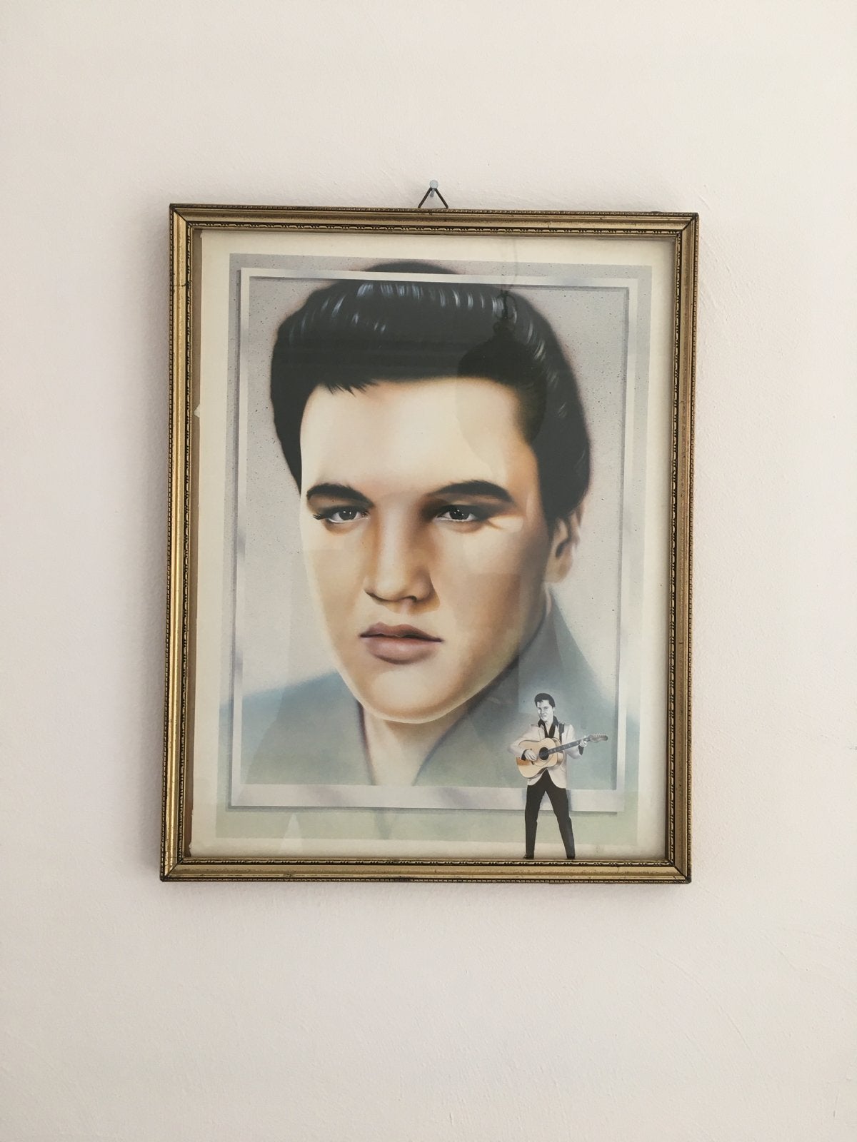 Ingelijst portret van Elvis Presley print 70s/80s vintage, Portret of Personen, Realistisch, Ophalen of Verzenden, Print