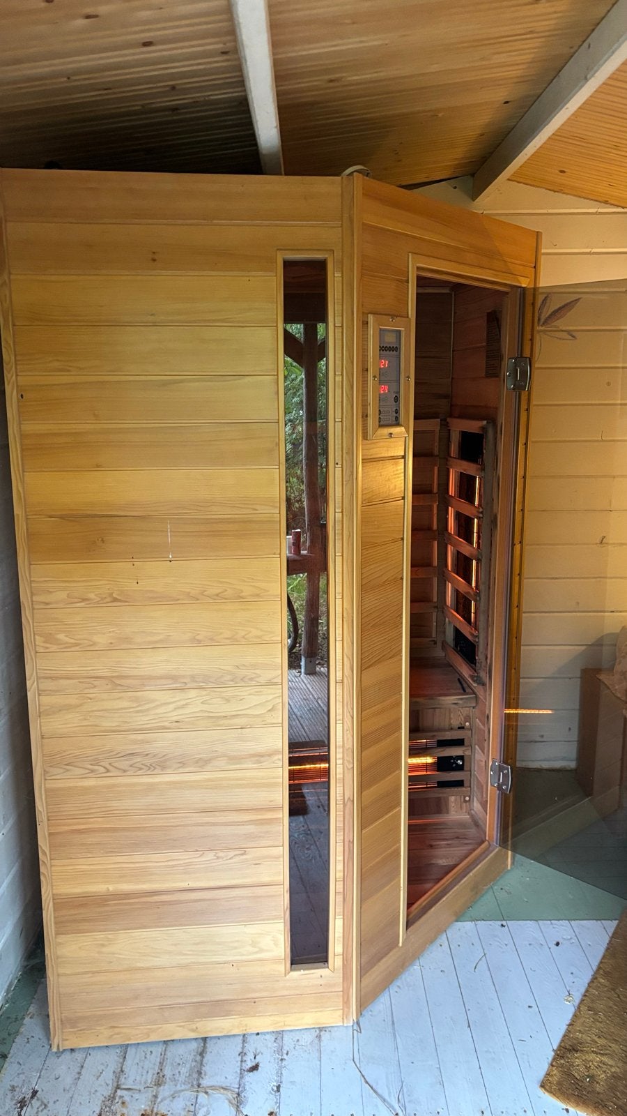 Infrarood sauna met kleurentherapie en radio, Sport en Fitness, Sauna, Ophalen, Gebruikt, Infrarood, Complete sauna