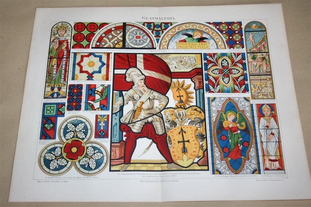 Antieke kleurenlito - Glas-in-lood schilderkunst - Ca 1900 !, Ophalen of Verzenden