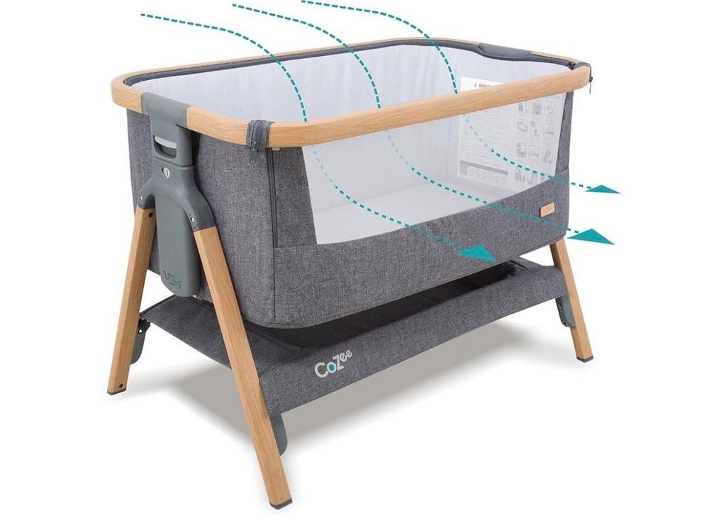 CoZee Bedside Co-Sleeper Wieg - Grijs met Houten Poten, Ophalen of Verzenden, Zo goed als nieuw, Wieg