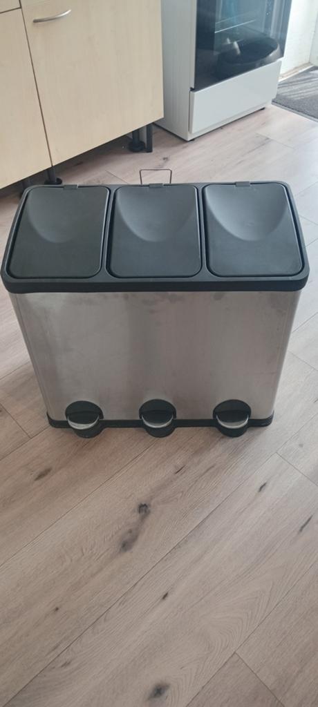 Prullenbak RVS steel design  3 ×50 lt voor gescheidenaval, 50 tot 75 cm, 40 liter of meer, Ophalen of Verzenden, Zo goed als nieuw