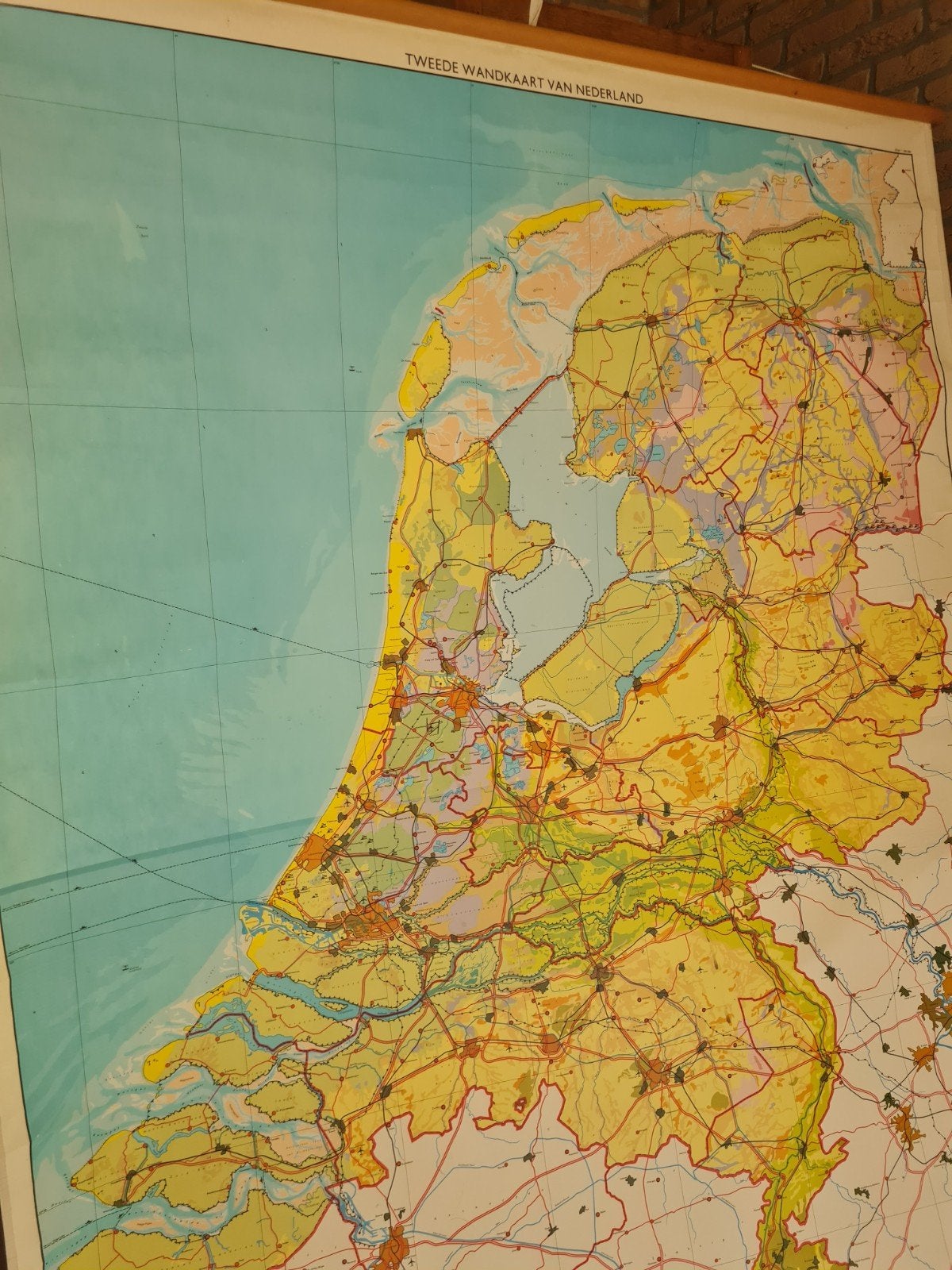 Grote Vintage Wandkaart Nederland - Schaal 1:200.000, Gelezen, Ophalen of Verzenden, Landkaart, 1800 tot 2000