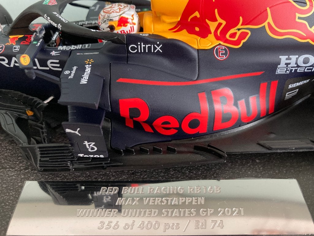 ✅ Max Verstappen editie 74 1:18 Winner United States 2021, Ophalen of Verzenden, Nieuw, Formule 1