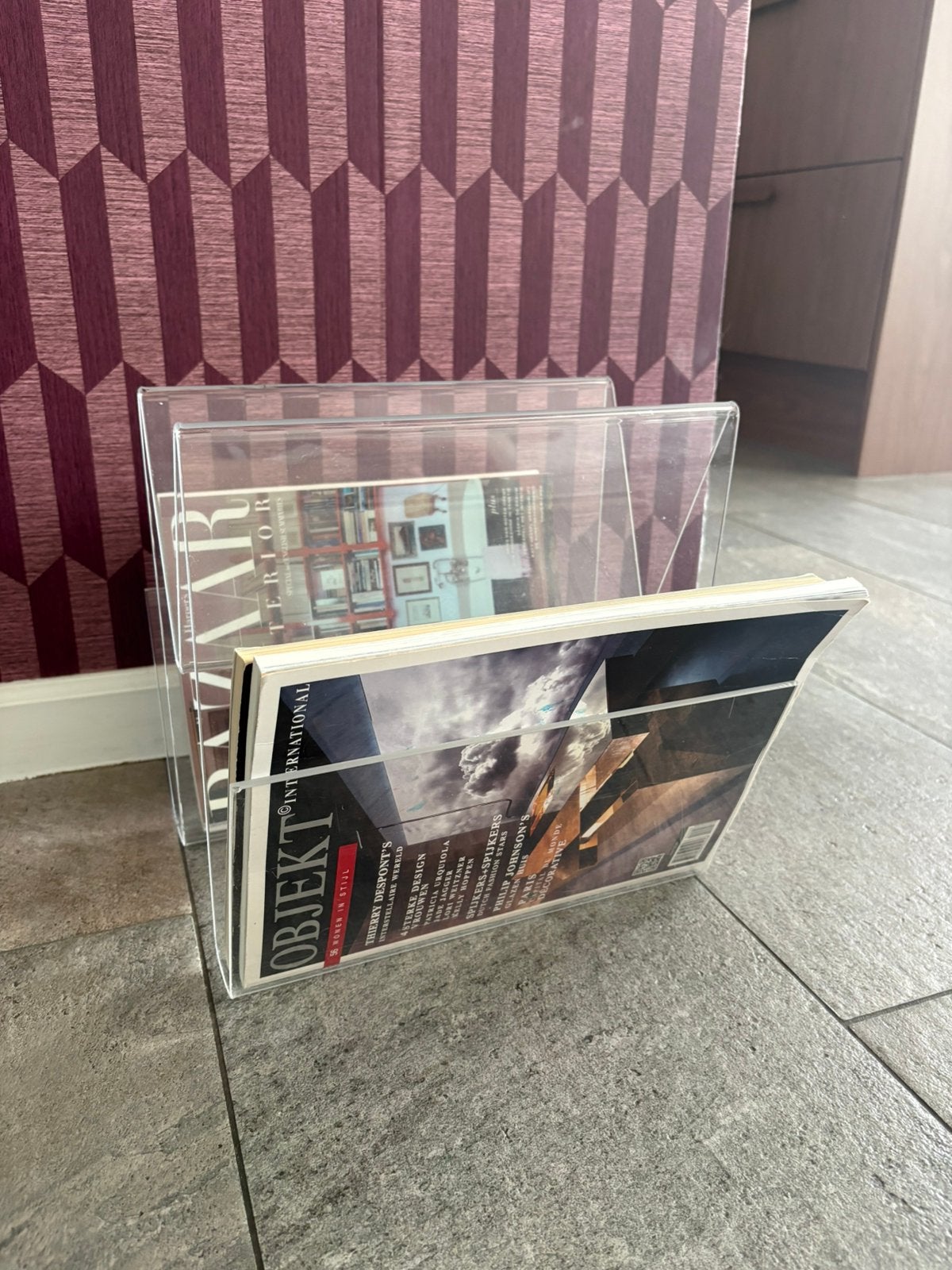 Vintage plexiglas lectuurbak -  tijdschriften, Meerdere vakken, Gebruikt, Lectuurbak, Vintage
