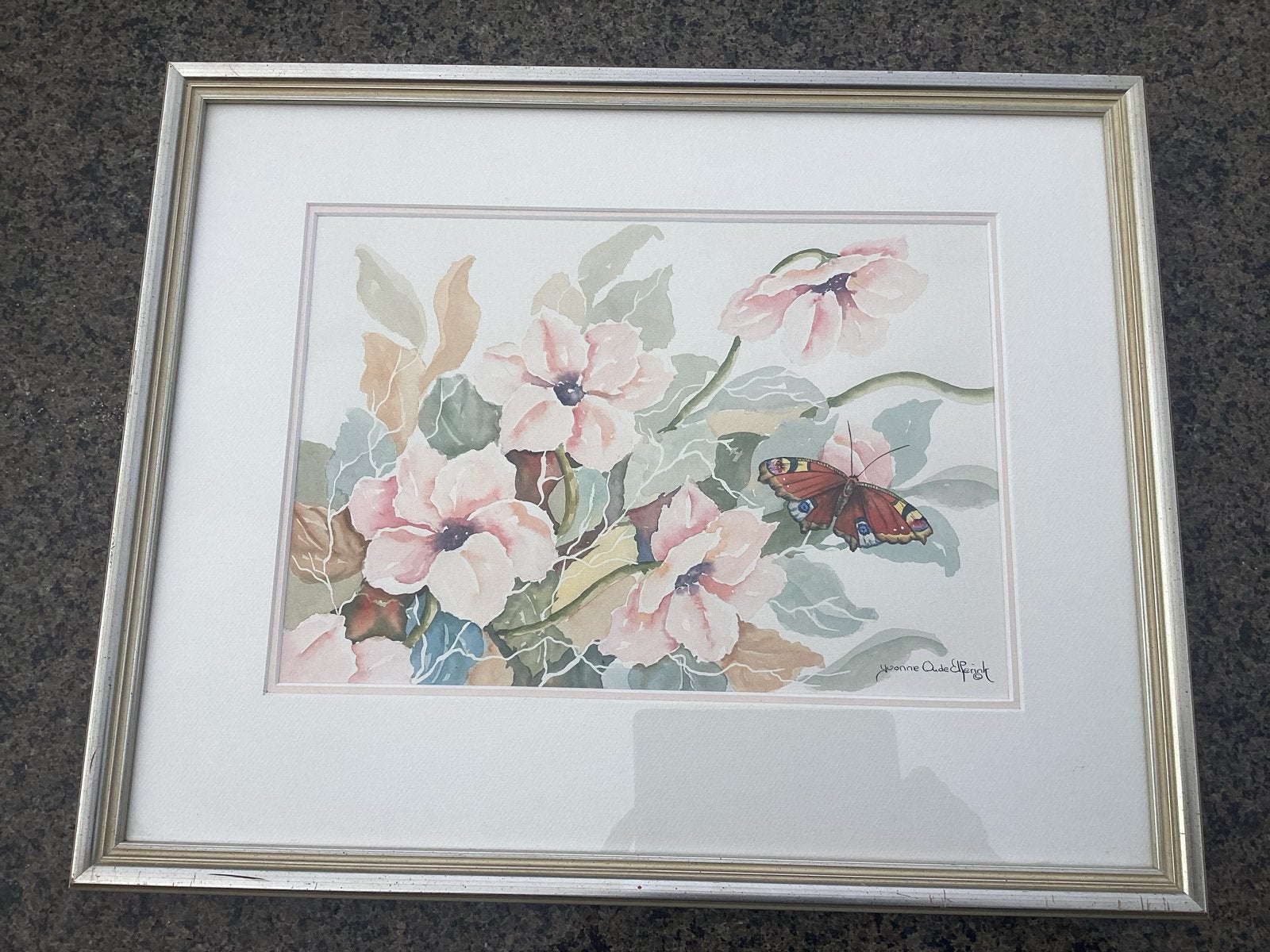 Aquarel van Yvonne Oude Elferink - Bloemen en vlinder, Bloemen, Realistisch, Ophalen of Verzenden, Aquarel