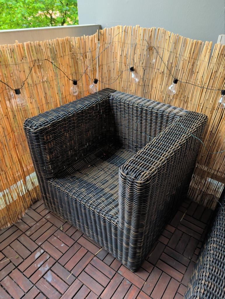 Gratis zitje van riet/rotan voor buiten, Ophalen, Gebruikt, Zwart, Riet of Rotan