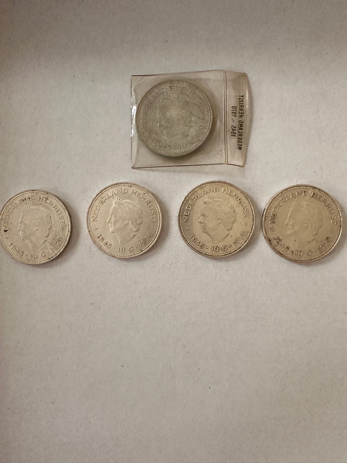 Set van 5 zilveren 10 gulden munten Koningin Juliana, Postzegels en Munten, Munten | Nederland, Ophalen, Koningin Juliana, Setje