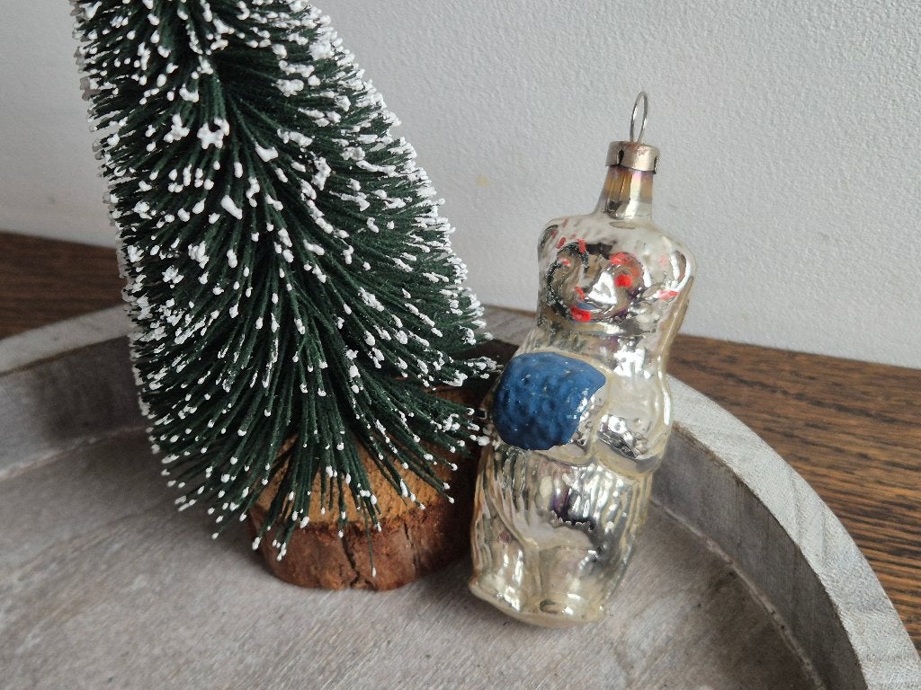 Vintage kerstbal beer met mofje 593, Diversen, Kerst, Gebruikt, Ophalen of Verzenden