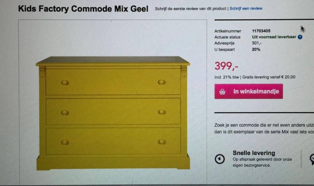 Kids Factory Commode Mix Geel - Gebruikt, Kinderen en Baby's, Kinderkamer | Commodes en Kasten, Gebruikt, 50 tot 70 cm, 100 cm of meer