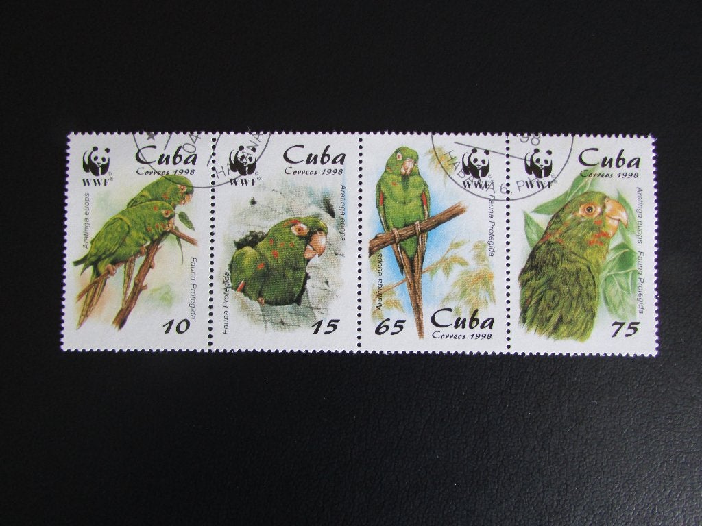 Postzegel Vogel: Strip van 4 Aratinga's ui Cuba, Ophalen of Verzenden, Gestempeld, Dier of Natuur