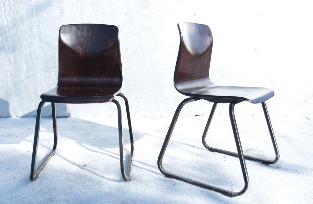 Industrieel Vintage Elmar Flototto Galvanitas S23 schoolst, Huis en Inrichting, Ophalen, Gebruikt, Bruin, Industrieel, Vintage