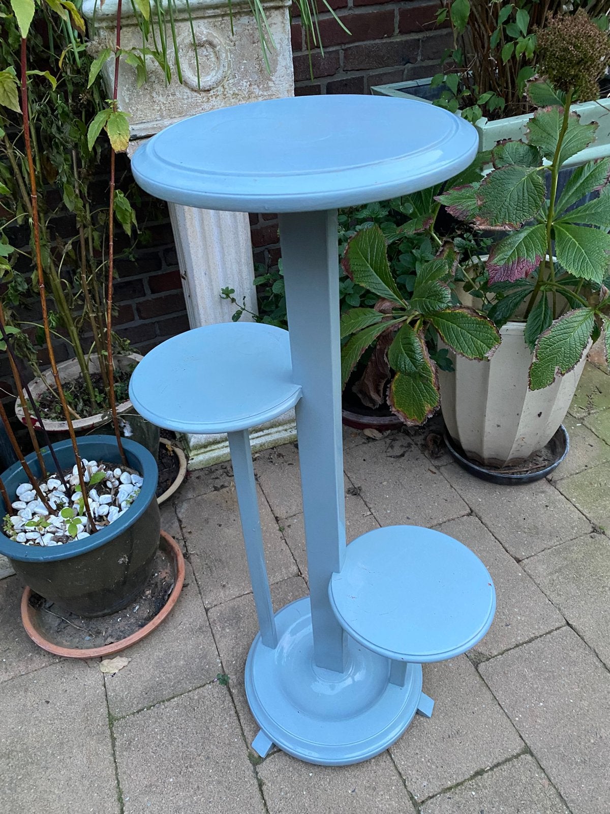 Vintage  Plantentafel / Etagère Lichtblauw 3 Niveaus, Antiek en Kunst, Ophalen of Verzenden