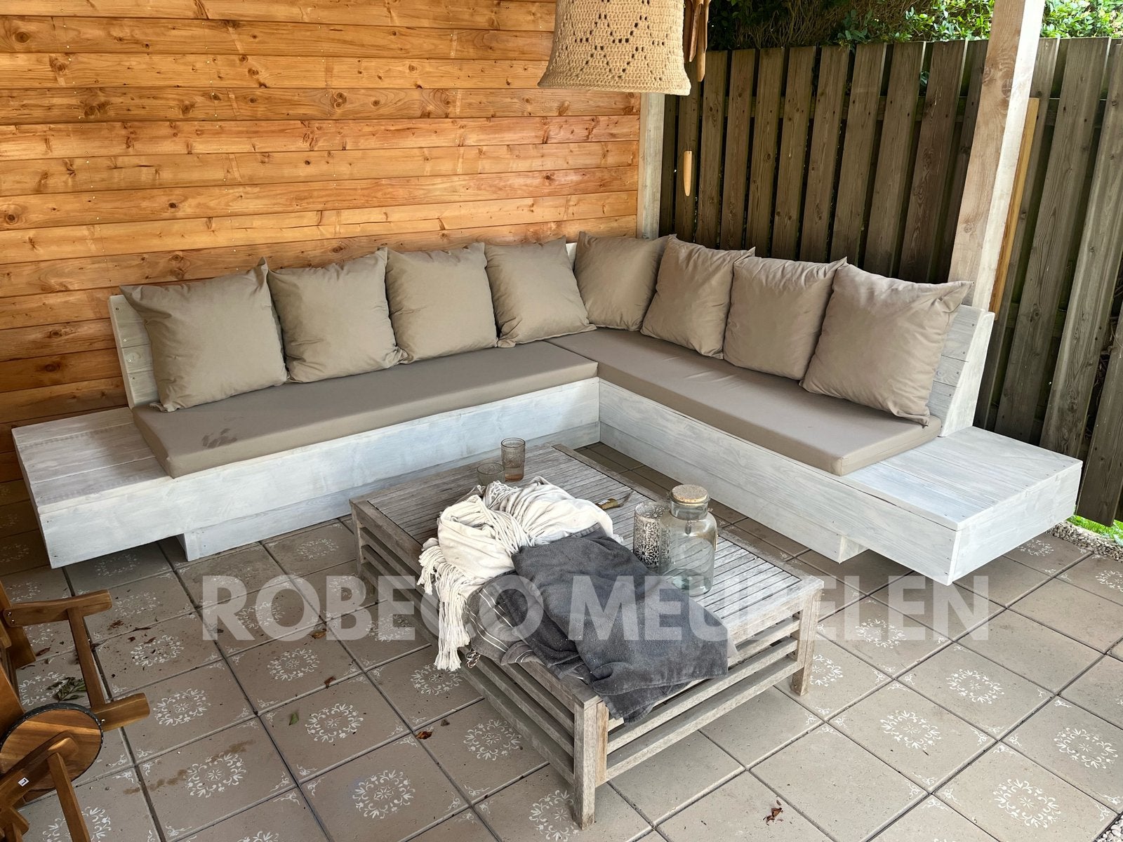 Steigerhouten Hoekbank Loungeset Loungeset gratis Hocker!, Tuin en Terras, Tuinsets en Loungesets, Ophalen of Verzenden, Zo goed als nieuw
