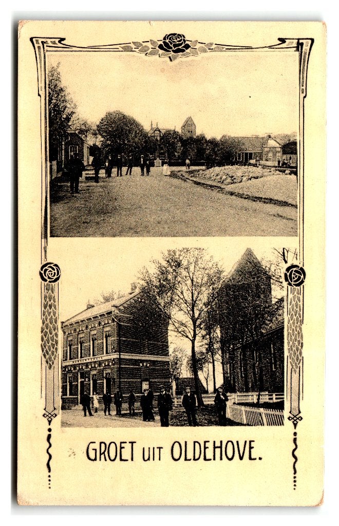 Oldehove, Groet uit Oldehove - Randversiering - Jugendstil?, Verzamelen, Ophalen of Verzenden, Voor 1920, Gelopen, Groningen