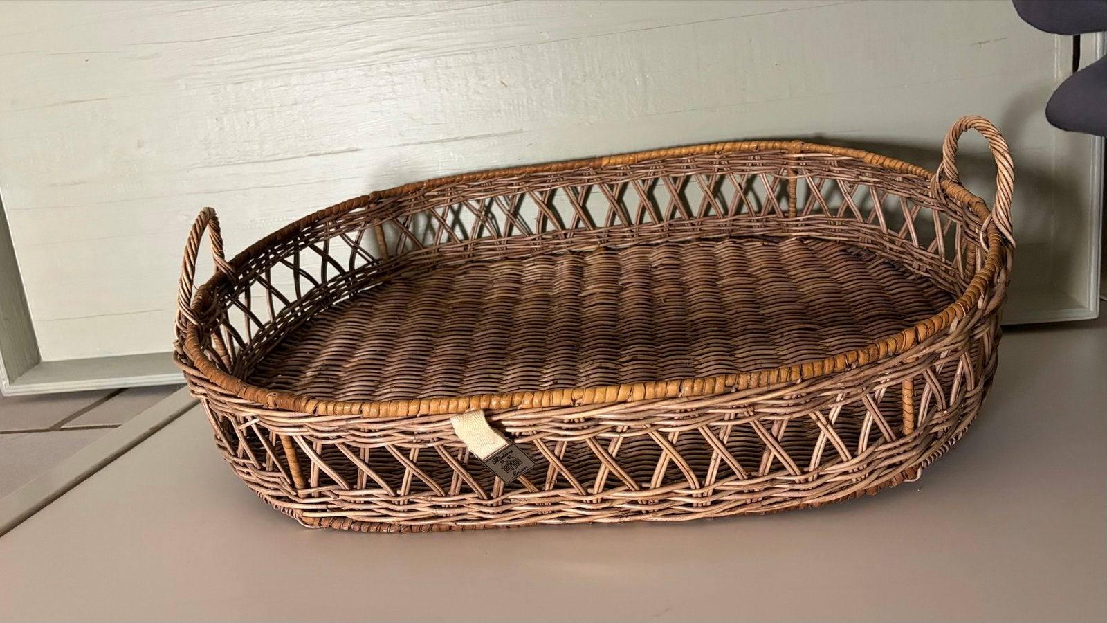 Riviera Maison rieten ovaal dienblad met handvatten, Ophalen, Gebruikt, Gevlochten, Riet