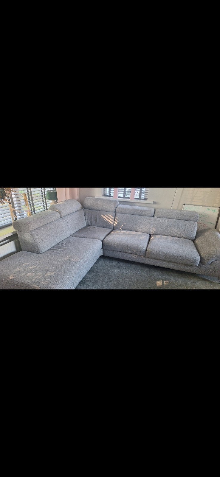 Comfortabele Hoekbank - Grijs Stof verstelbare hoofdsteunen, Ophalen, 250 tot 300 cm, Gebruikt, 100 tot 125 cm