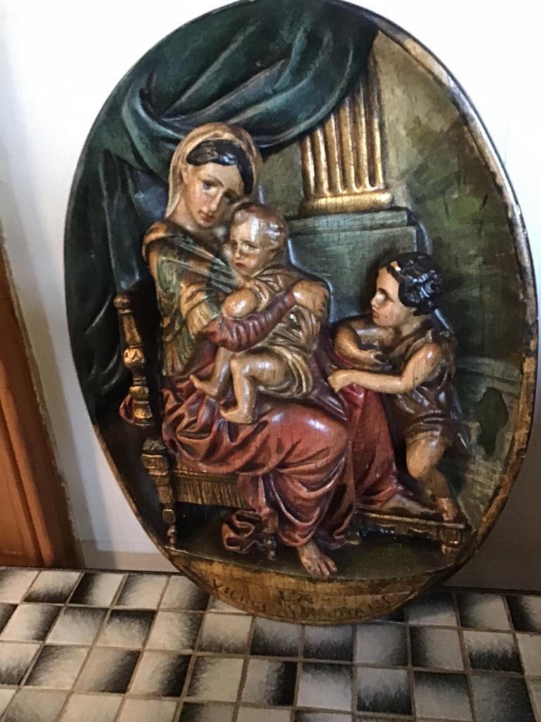 Oude gipsen wandbeeld Mariabeeld Madonna, Antiek en Kunst, Antiek | Religie, Ophalen of Verzenden