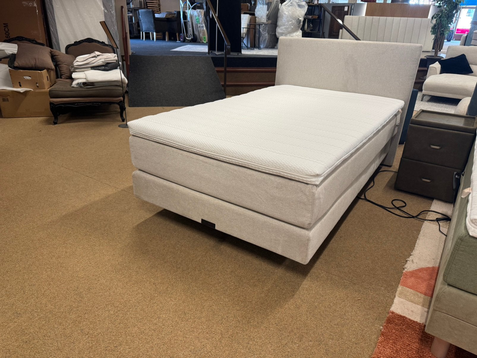 Boxspring Elektrisch 120x200cm Grijs Direct/Leverbaar E-7414, Ophalen, Beige, Mwonenenslapen, Mwonenenslapen@ziggo.nl