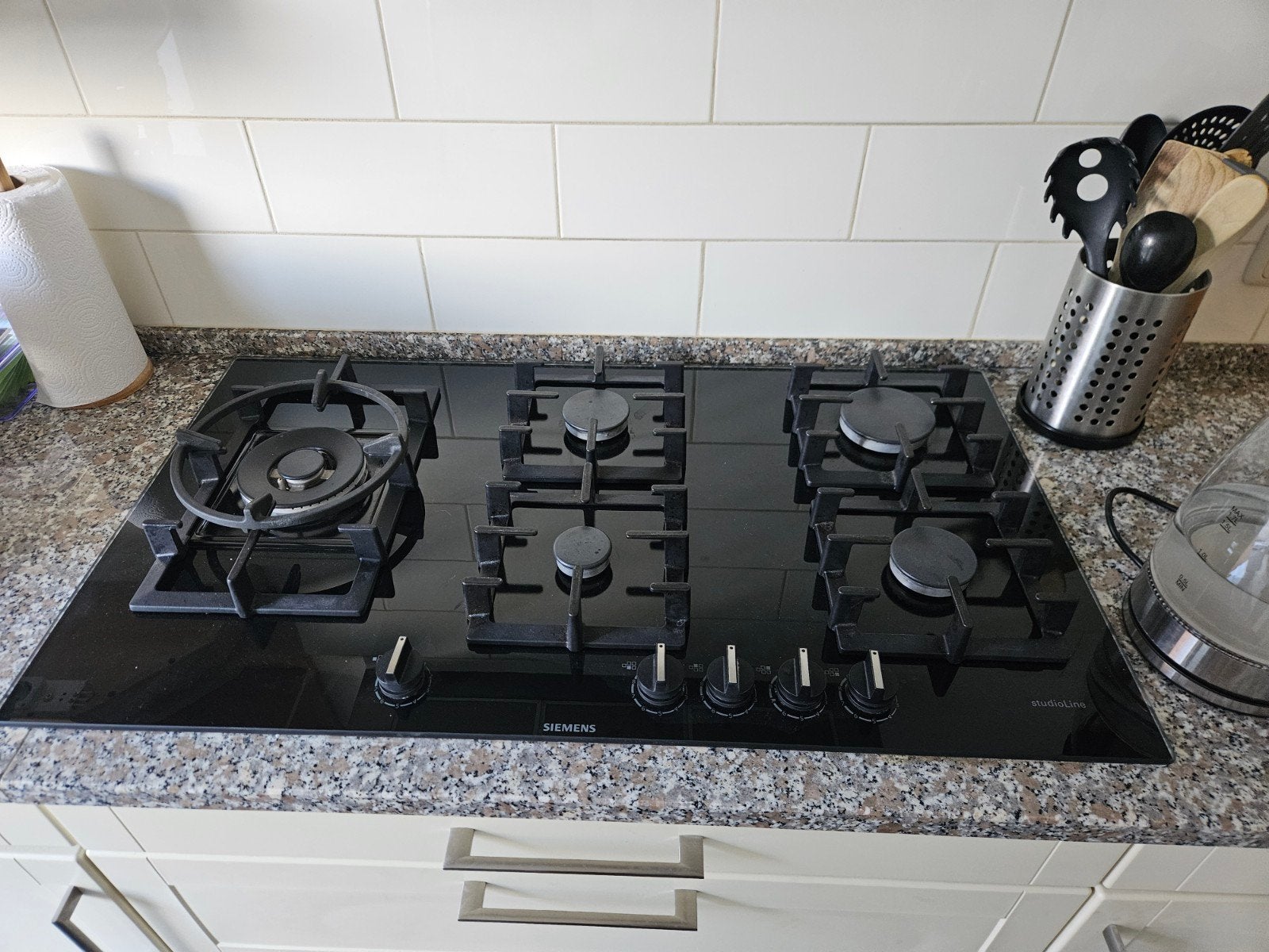 Siemens 5-pits gasfornuis - Zwart glas, Witgoed en Apparatuur, Kookplaten, Ophalen, Vrijstaand, Gas, 5 kookzones of meer