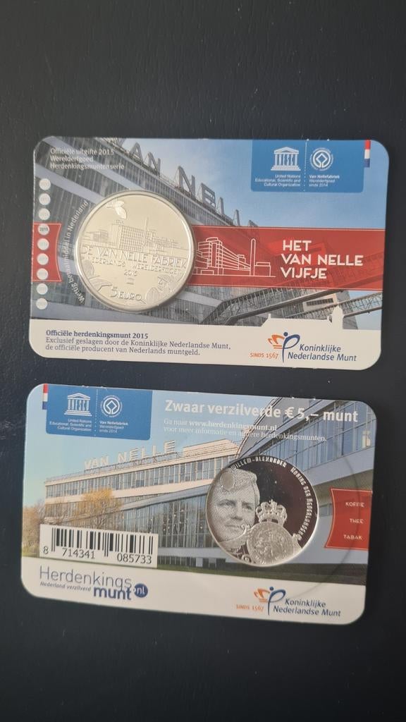 Zwaar verzilverde €5 munt Van Nelle Fabriek 2015, Postzegels en Munten, Munten | Nederland, Verzenden, Koningin Beatrix, Euro's