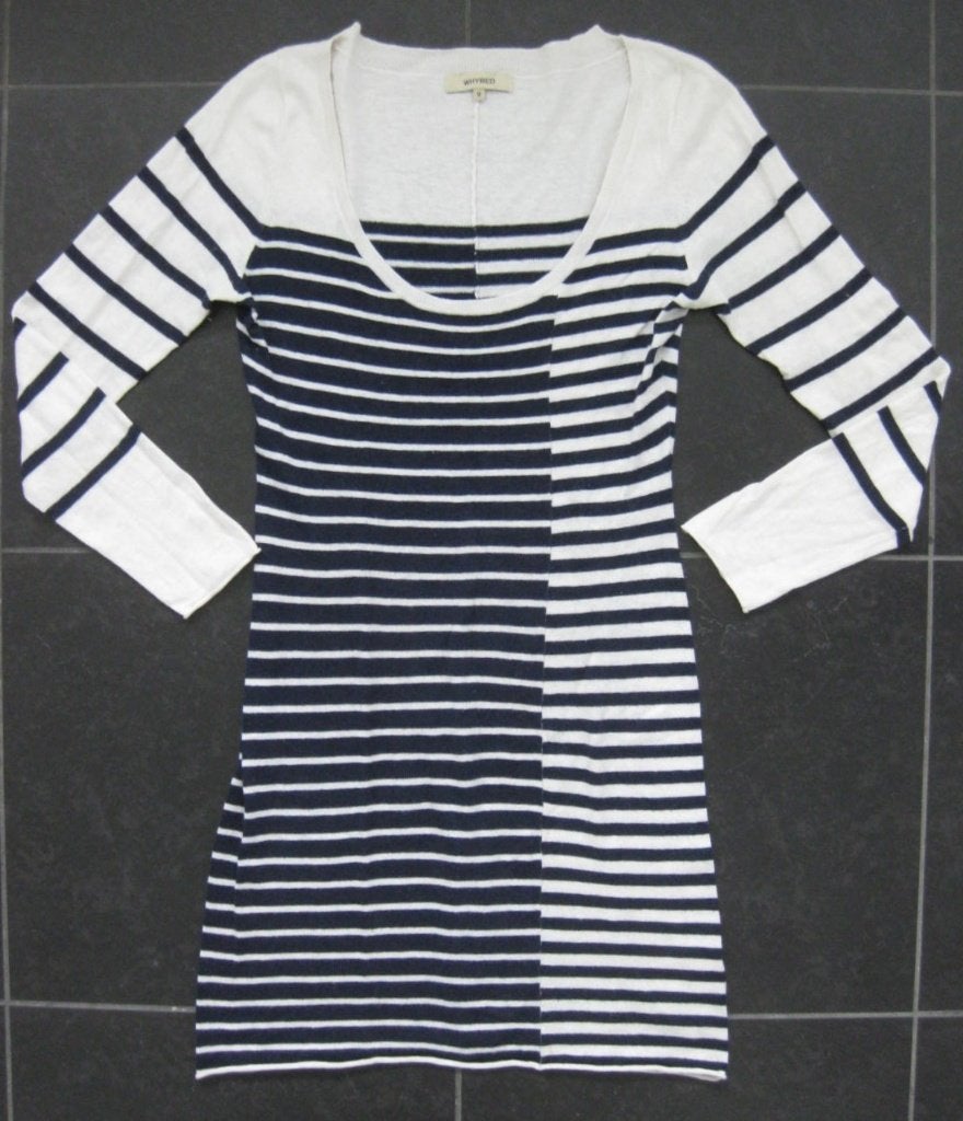 Whyred jurk ecru met blauw bretonse streep, M, wol en katoen, Maat 38/40 (M), Wit, Ophalen of Verzenden, Zo goed als nieuw