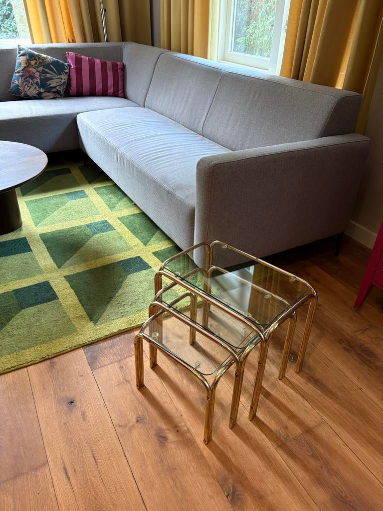 Vintage bijzettafeltjes (set van 3) - Glas en Metaal, Ophalen, Minder dan 45 cm, Minder dan 55 cm, Gebruikt
