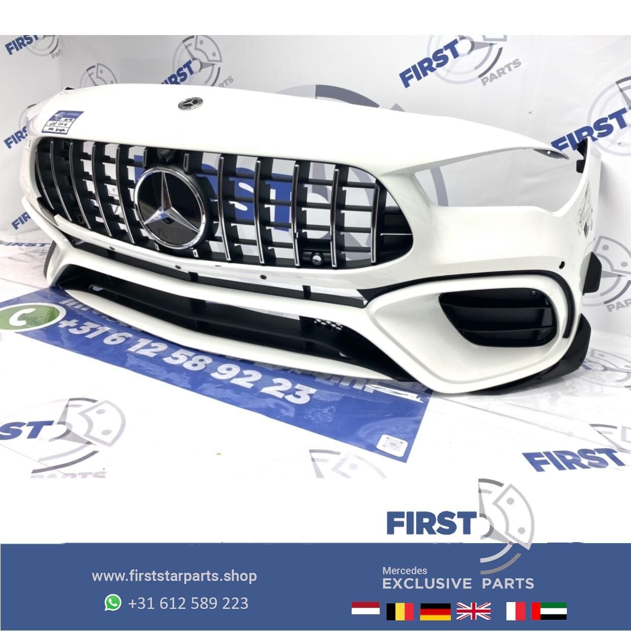 W118 CLA45 CLA45S AMG AERO VOORBUMPER WIT + GT GRIL ORIGINEE, Gebruikt, -, Voor, Ophalen of Verzenden