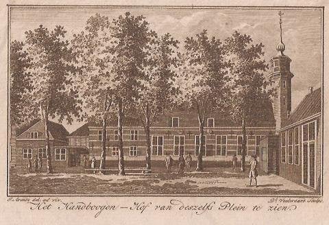 Middelburg. Het handboogen-hof van deszelfs plein te zien. K, Stadsgezicht, Ophalen of Verzenden, 1700 - 1799, 12 cm