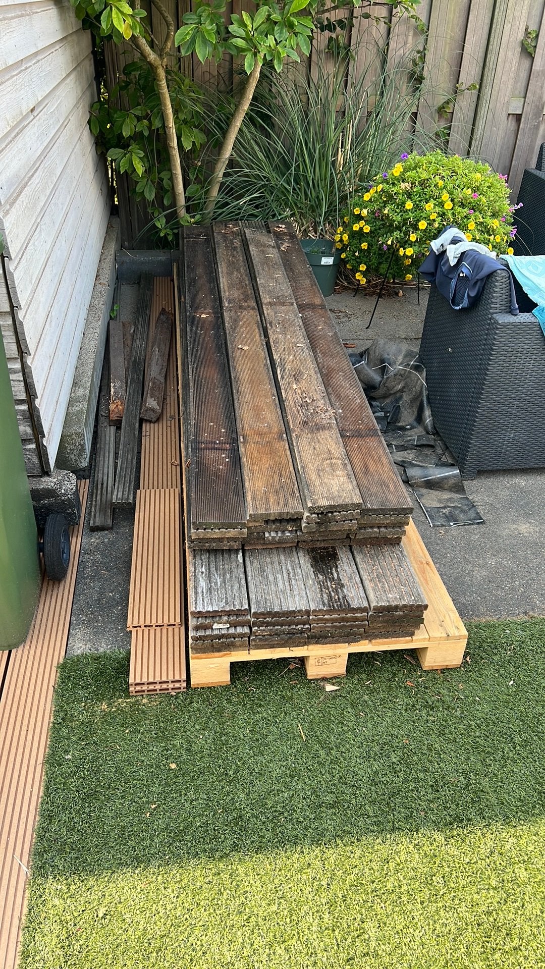 Gebruikte hardhouten vlonderplanken, Ophalen, Gebruikt, Hout