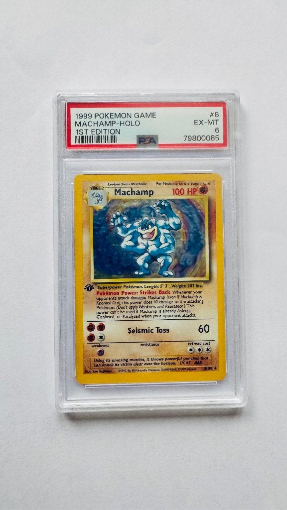 Pokémon Machamp Holo 1st Edition PSA 6 (1999), Hobby en Vrije tijd, Verzamelkaartspellen | Pokémon, Ophalen of Verzenden, Zo goed als nieuw