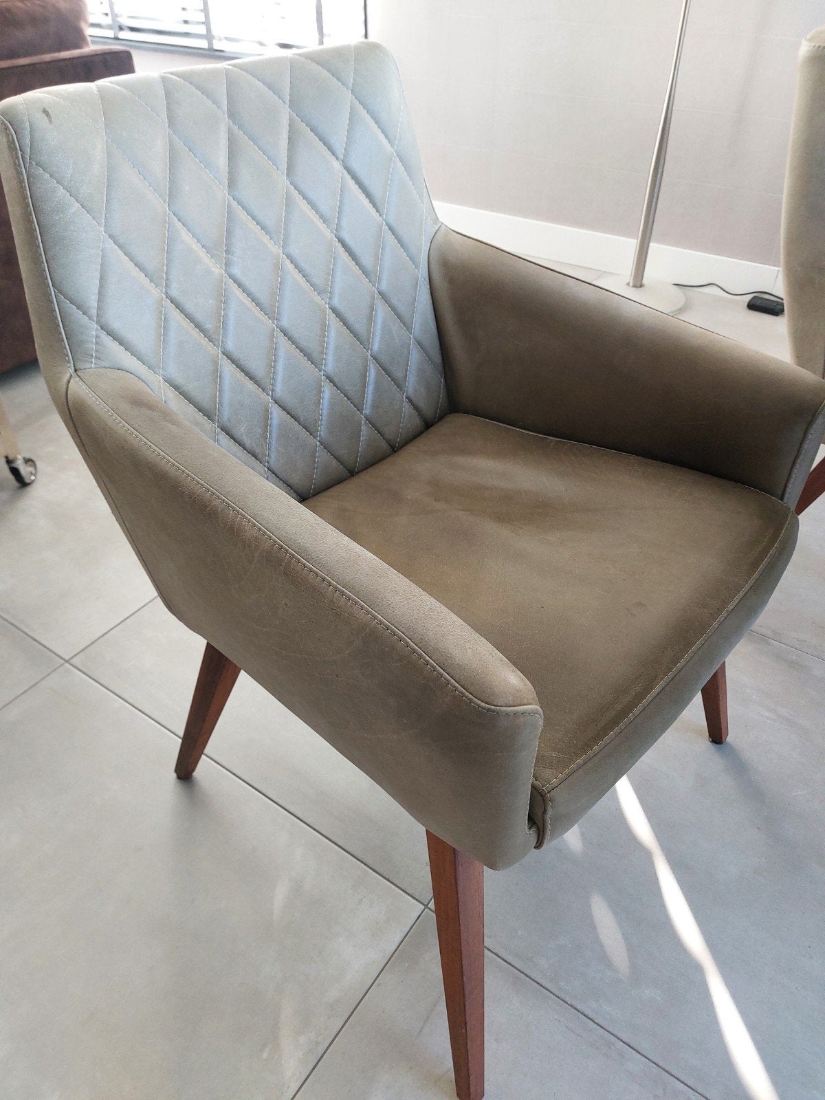 3 Nouvion leren eetstoelen olijfgroen, Ophalen, Gebruikt, Overige kleuren, Drie
