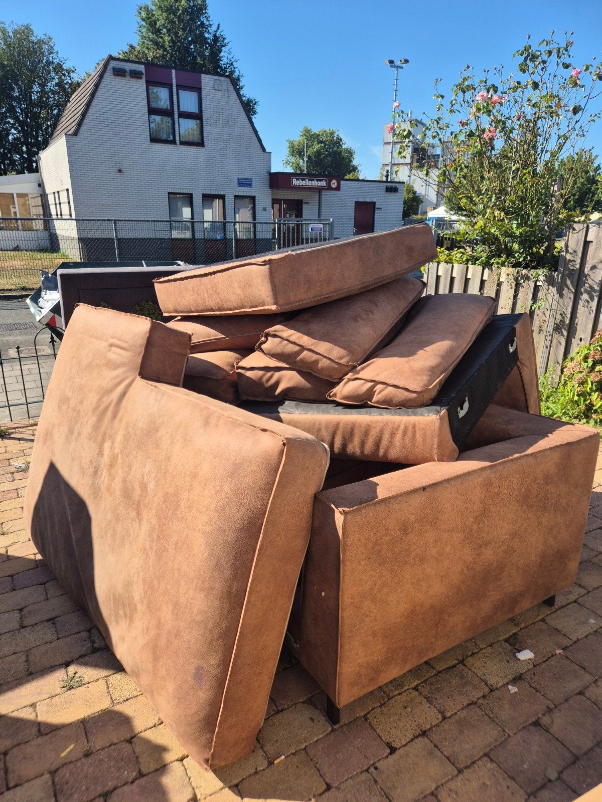 GRATIs hoekbank 3,30 breed, Ophalen, Gebruikt, Vierpersoons of meer, Leer
