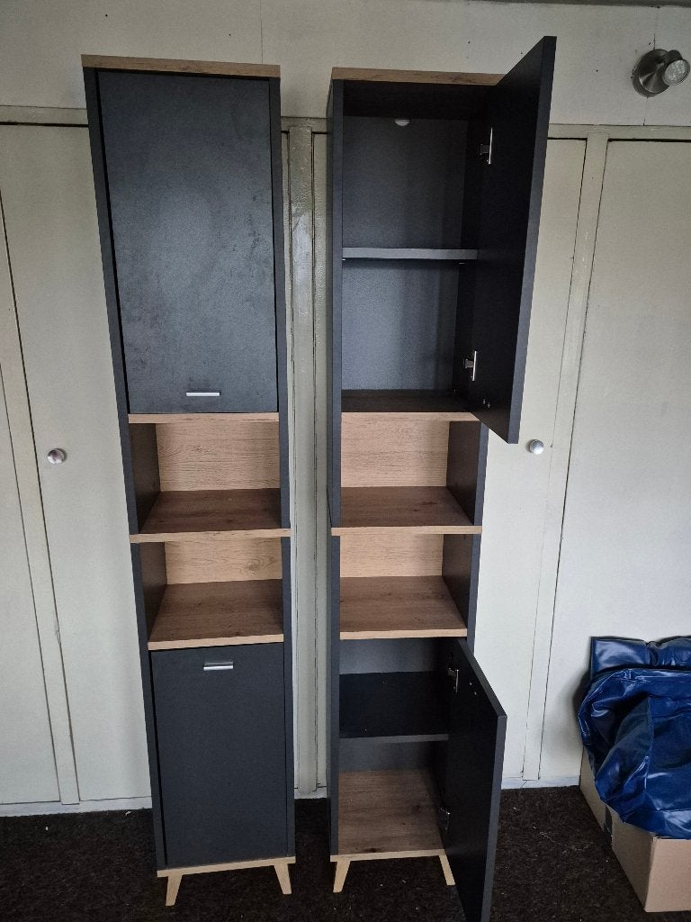 LIVARNO Hoge badkamerkast Corfu, grijs, Ophalen, (Half)hoge kast, Minder dan 50 cm, Gebruikt