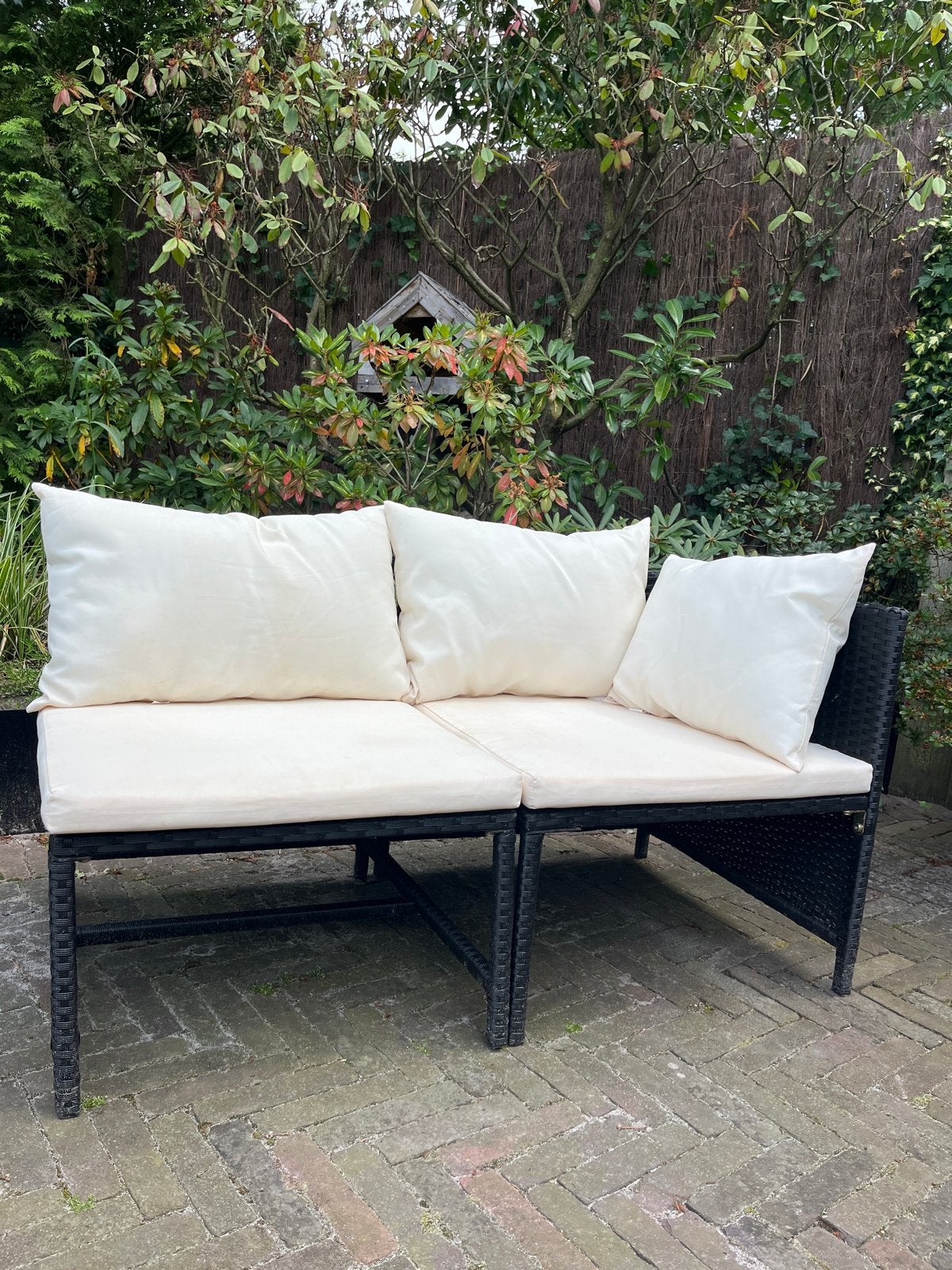 VidaXL  Loungesetje met kussens - Zwart, Ophalen, Overige materialen, 3 zitplaatsen, Zo goed als nieuw