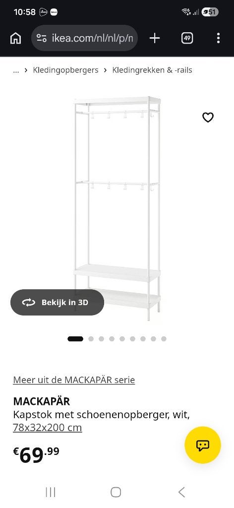 Ikea kapstok mäckapar, Ophalen, Zo goed als nieuw, Metaal, Staande kapstok