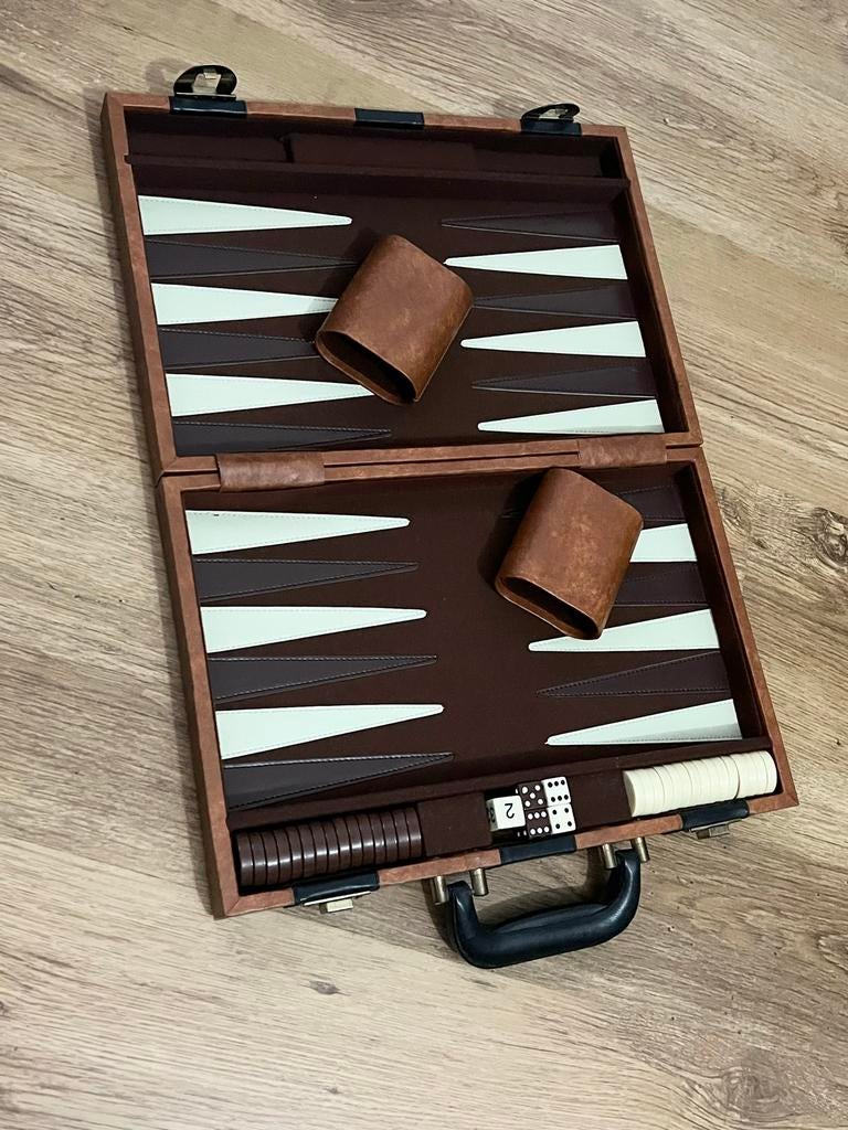 Vintage Luxe Backgammon Reisspel - Bruin Afmeting 40x50 cm, Een of twee spelers, Ophalen of Verzenden, Zo goed als nieuw, Reisspel