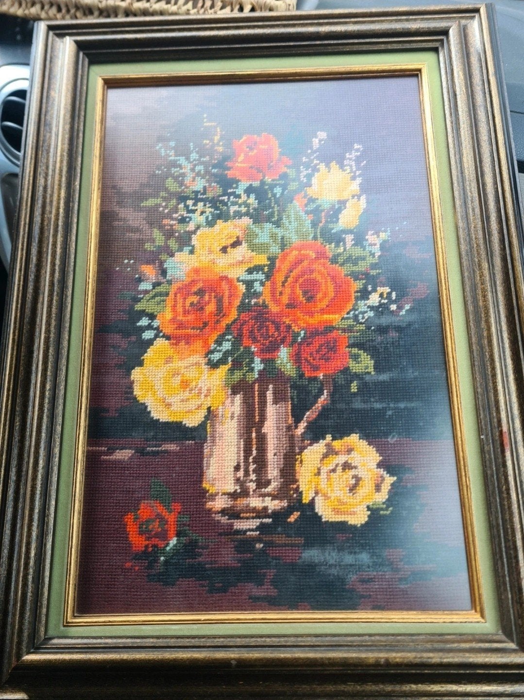 Vintage Borduurwerk met Zware Lijst en Plexiglas 70x50, 50 – 75, Minder dan 50 cm, Gebruikt, Overige typen