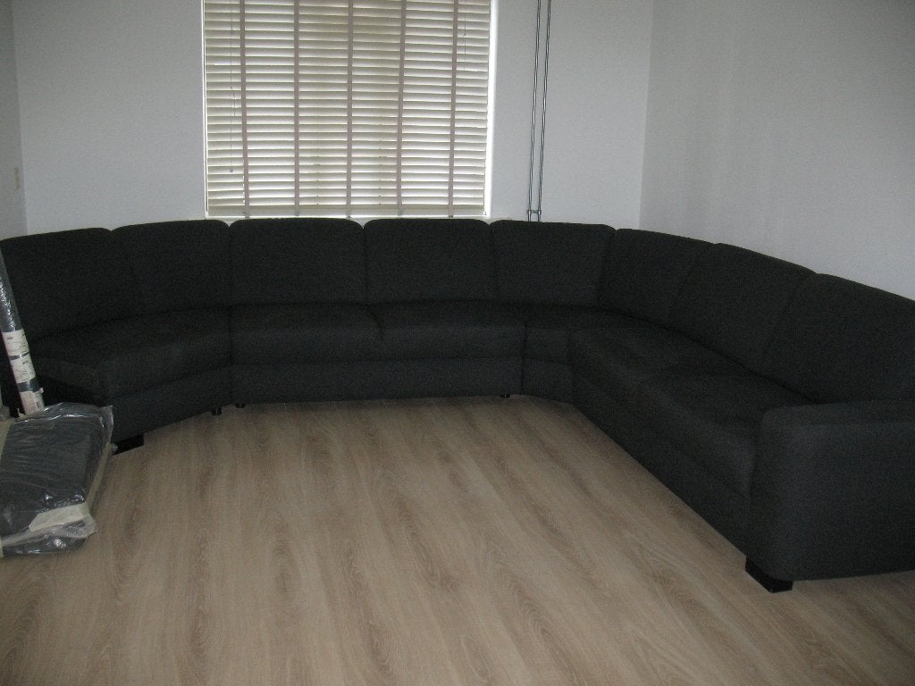 Grote Donkergrijze Hoekbank+ Extra Stof voor Sierkussens, Huis en Inrichting, Ophalen, Modern en comfortabel, Hoekbank, 300 cm of meer