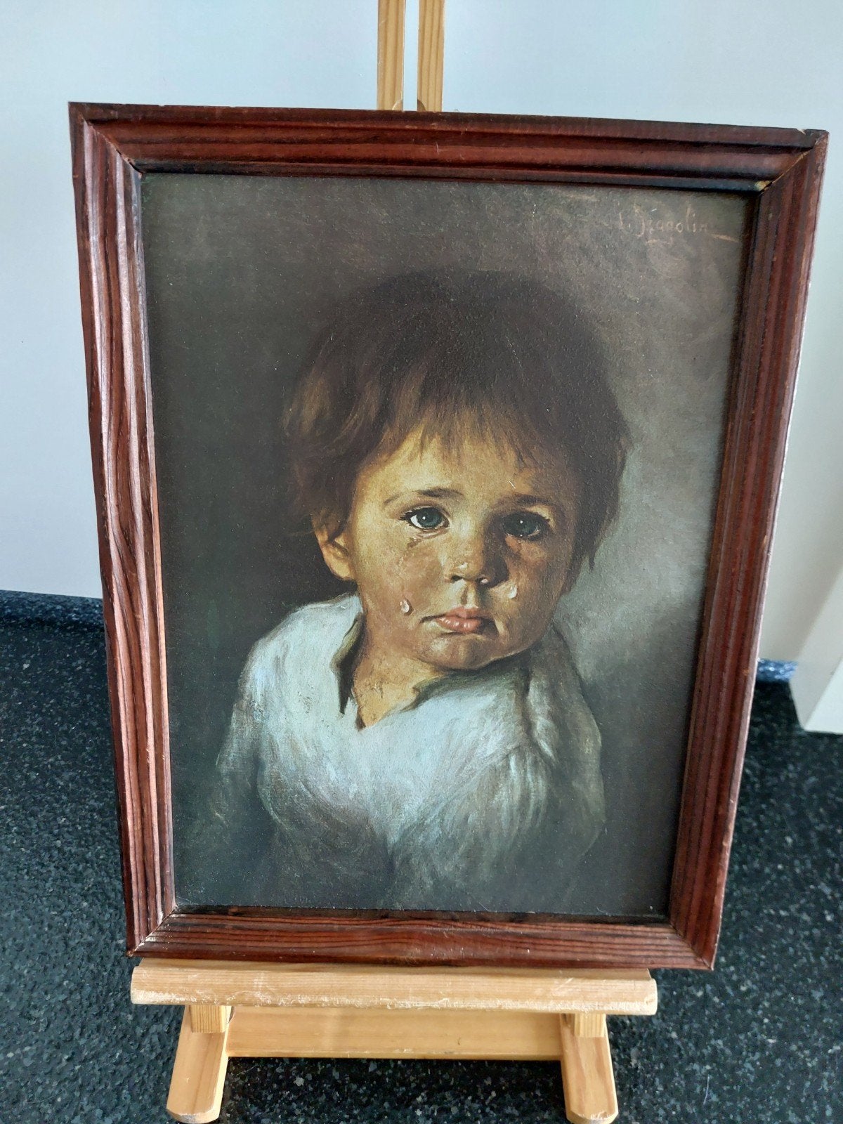 Schilderijtje huilend jongetje bragolin, Ophalen of Verzenden