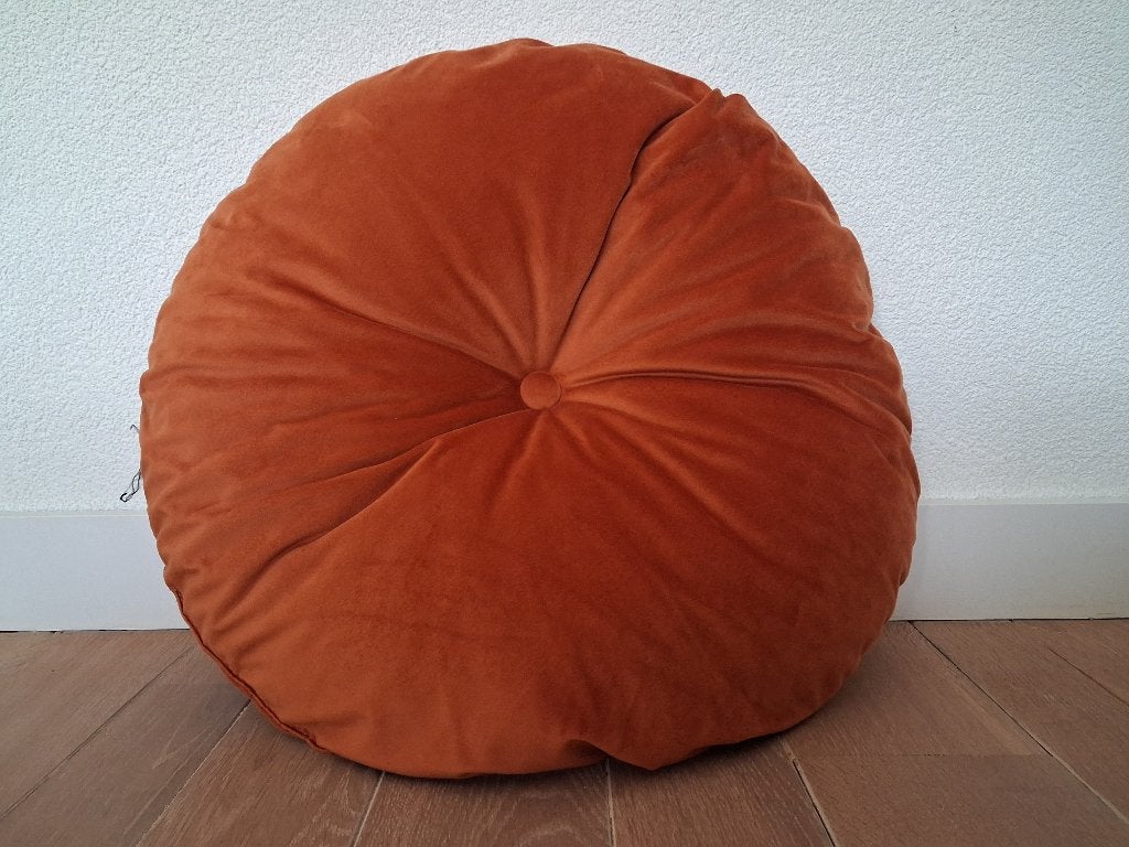 2X MADISONSIERKUSSEN ROND, VELVET STOF, ORANJE., Ophalen, Overige merken, Gebruikt, Rond