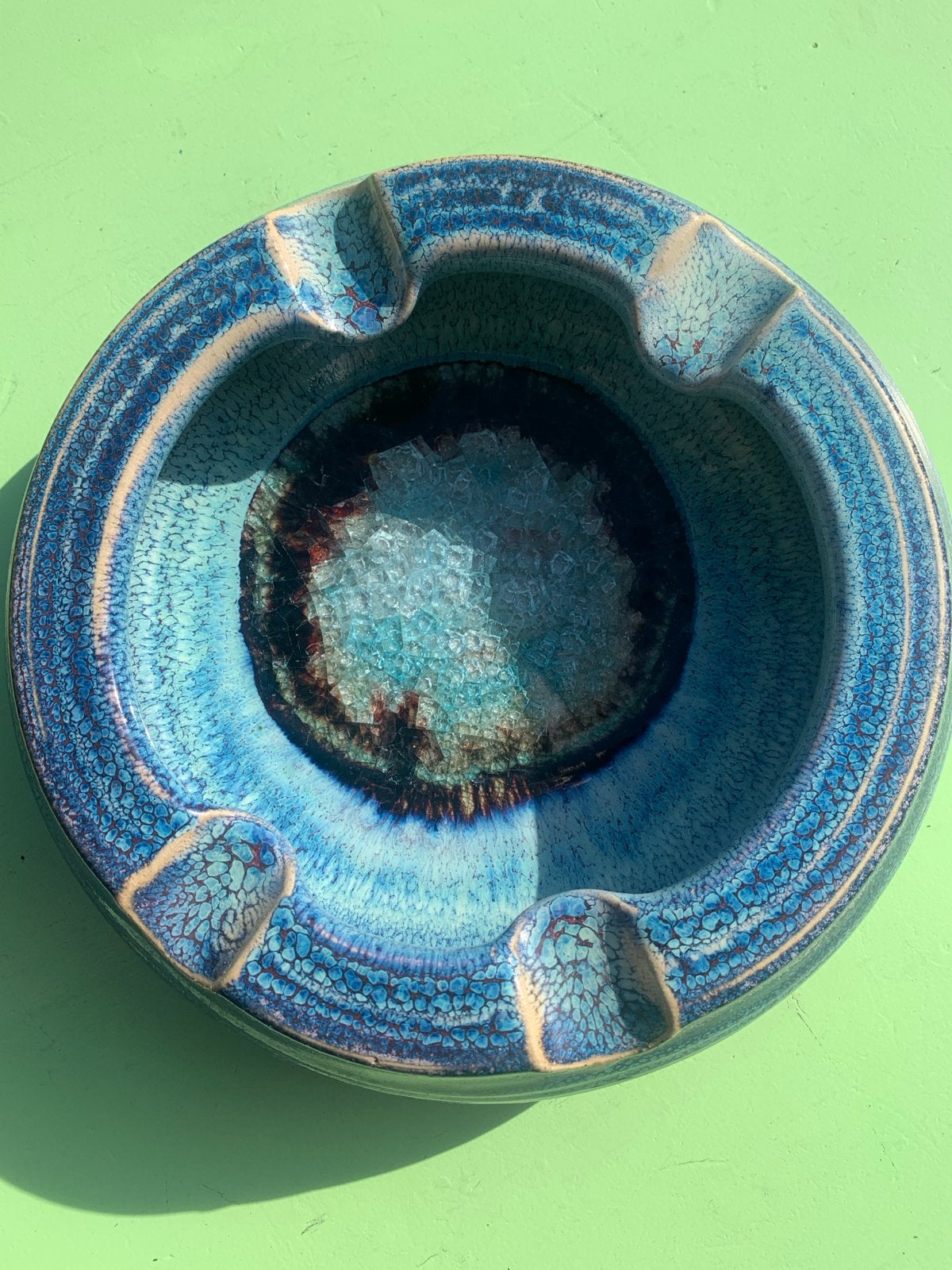 Vintage Ravelli 304 Keramische Asbak - Blauw Craquelé, Ophalen of Verzenden