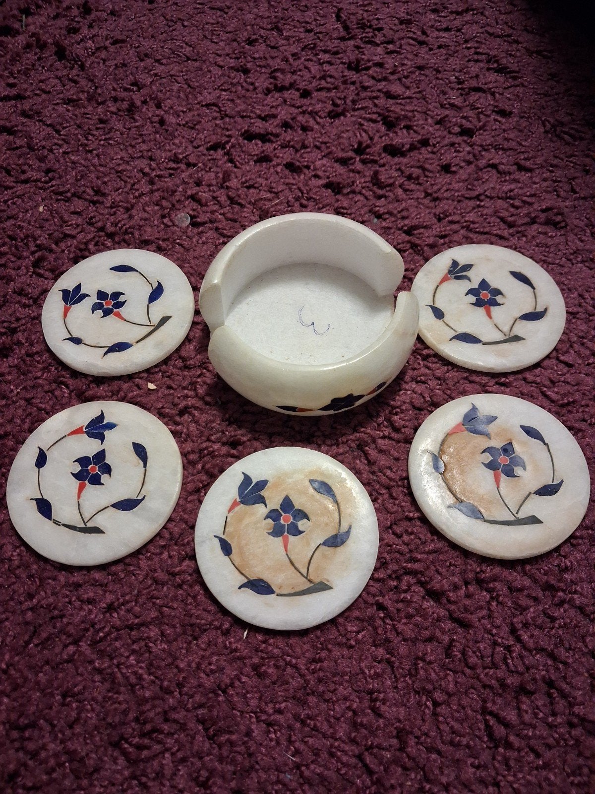 Keramiek stenen onderzetters 7,5cm - set van 5 stuks, Ophalen of Verzenden, Gebruikt, Meerkleurig, Steen/keramiek