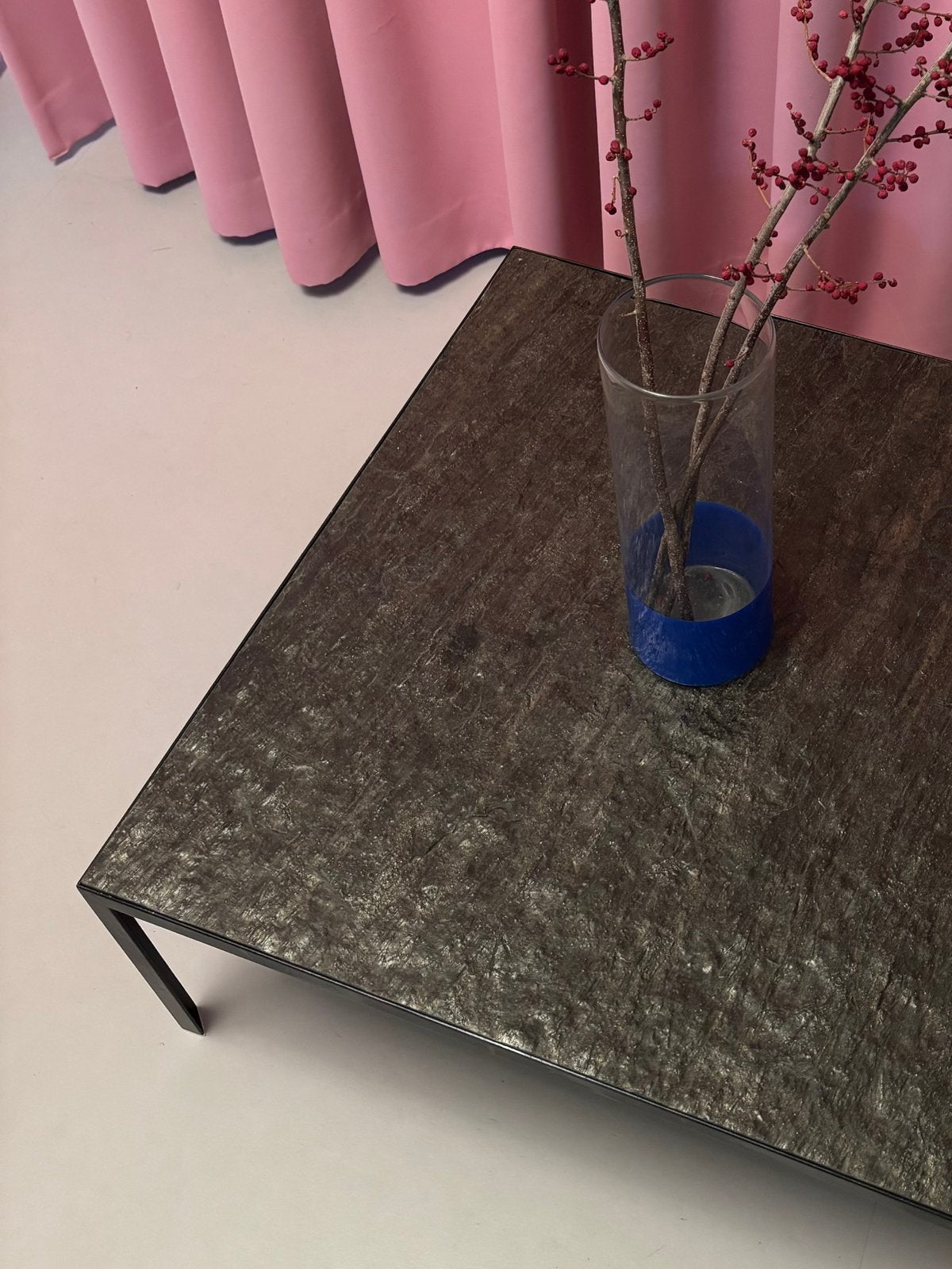 Zeldzame Vintage Design Salontafel Leisteen, Ophalen, 50 tot 100 cm, Zo goed als nieuw, Metaal